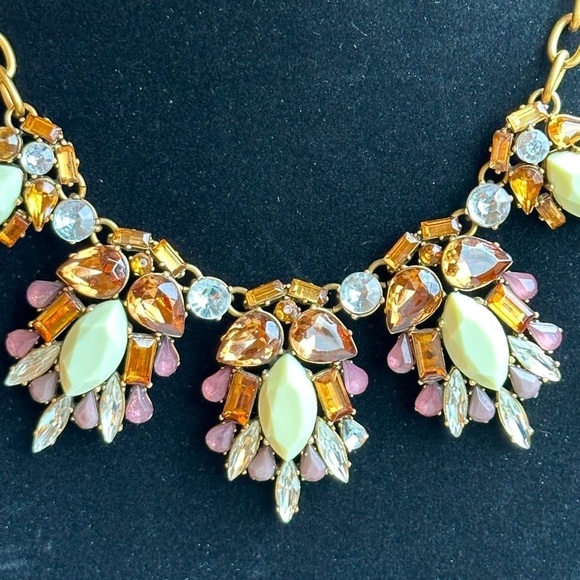 J.Crew Statement Necklace Topaz Violet Copper Cream Faceted Glass Fall Neutrals - Picture 1 of 8